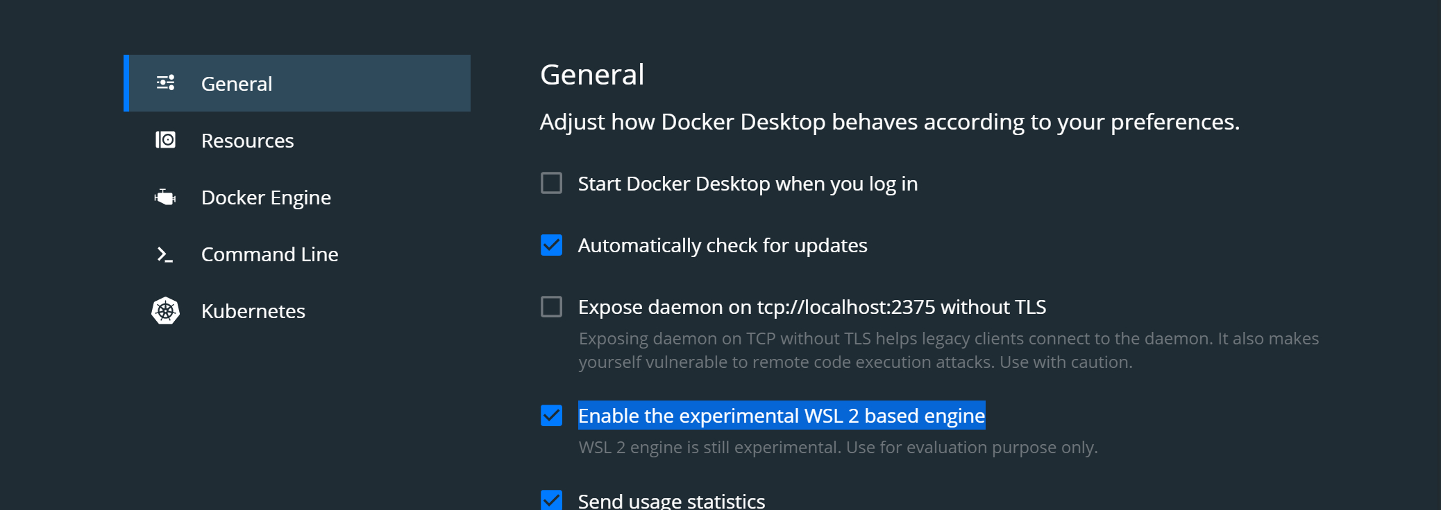 Running docker desktop with the new WSL 2 backend